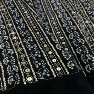 قماش كتان ملكي مطرز بالخرز والترتر اللامع