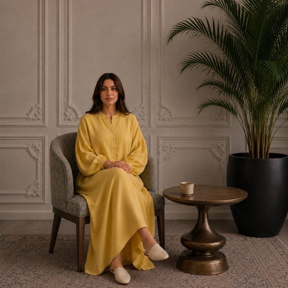 قماش كتان تركي أصفر أنيق من أقمشة الحطامي