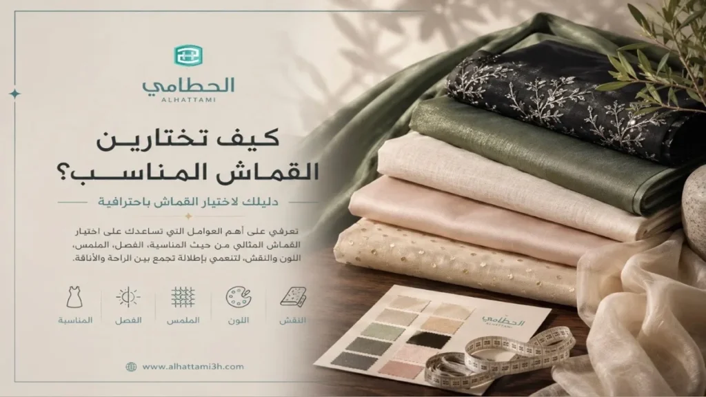 من القماش تبدأ حكاية أناقتك ...اختاري الخامة التي تصنع إطلالتك كيف تختارين القماش المناسب لتصميمك – أقمشة الحطامي